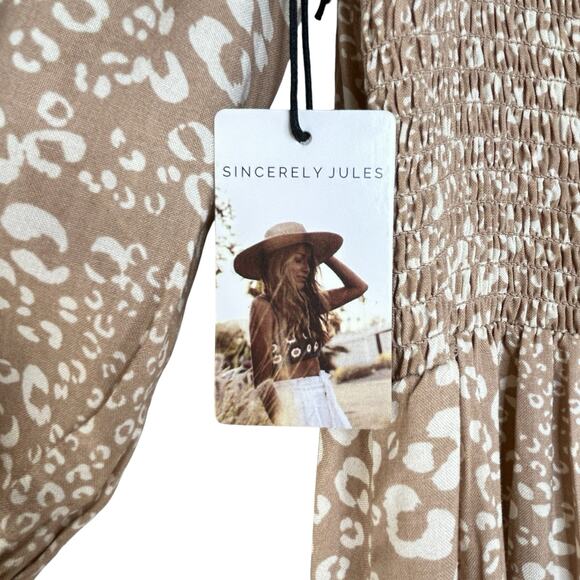 Sincerely Jules Cottagecore Boho Midi Dress SZ M Beige Tan Prairie Romantic - Picture 6 of 9